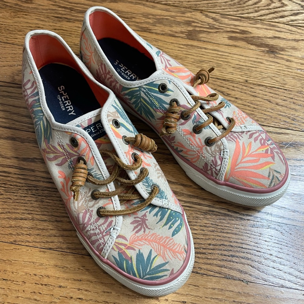 Sperry Top Siders Pink and Green Tropical Sneakers